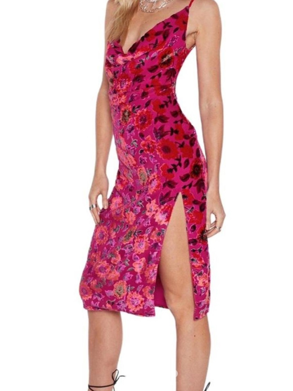 Nasty Gall Velvet Floral Midi Dress